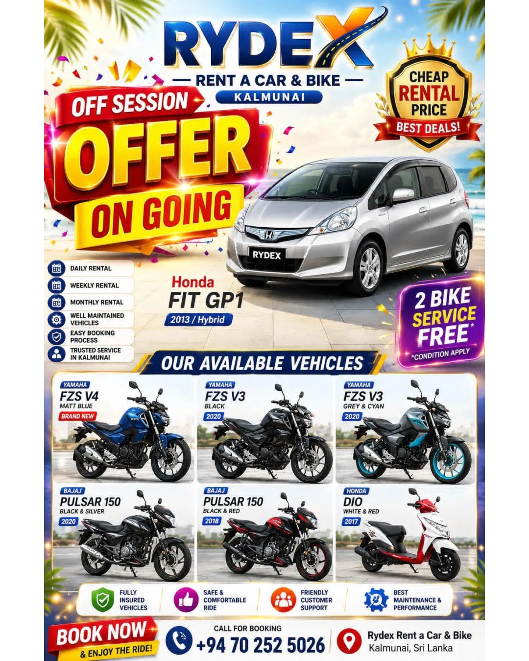 RYDEX Rent A Car & Bike: Ongoing Off-Season Offer!